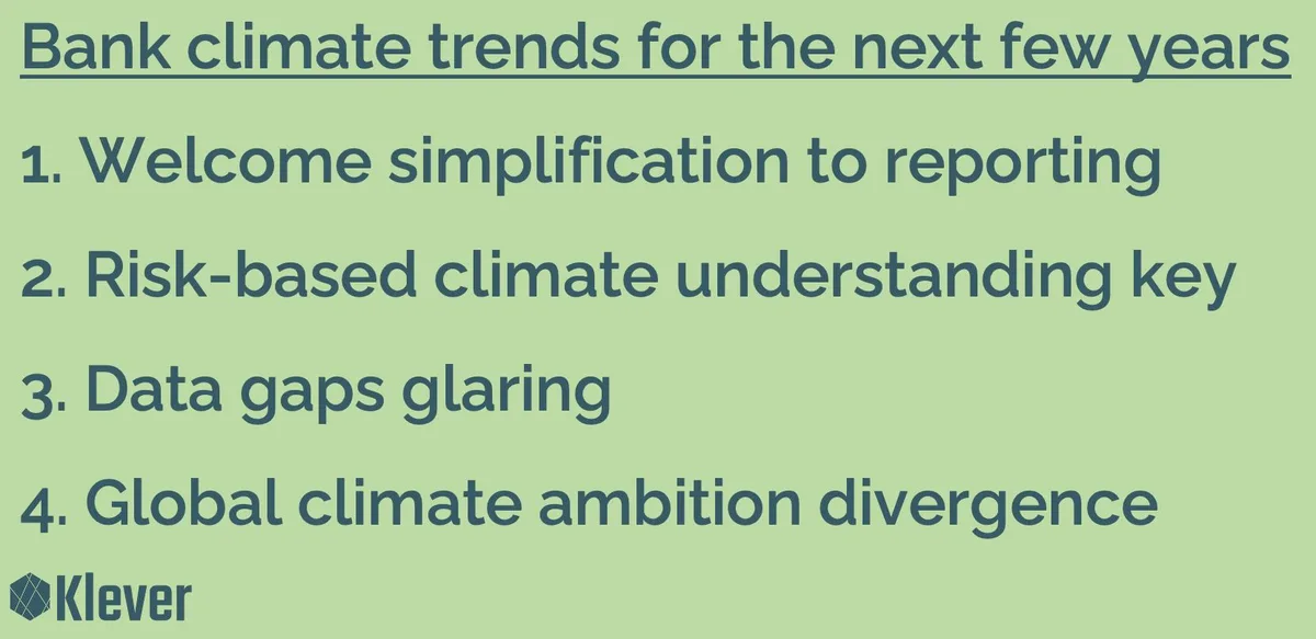 Bank climate trends for the next few years